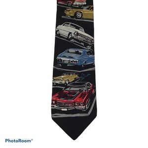 Vintage 100% Silk Ralph Marlin Classic Chevy Muscle Cars Black Men's Tie